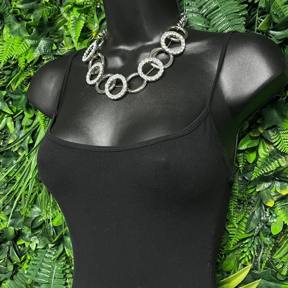 Interlocking Ring Statement Necklace‎ Silver Tone Crystal Rhinestone Collar 3979
